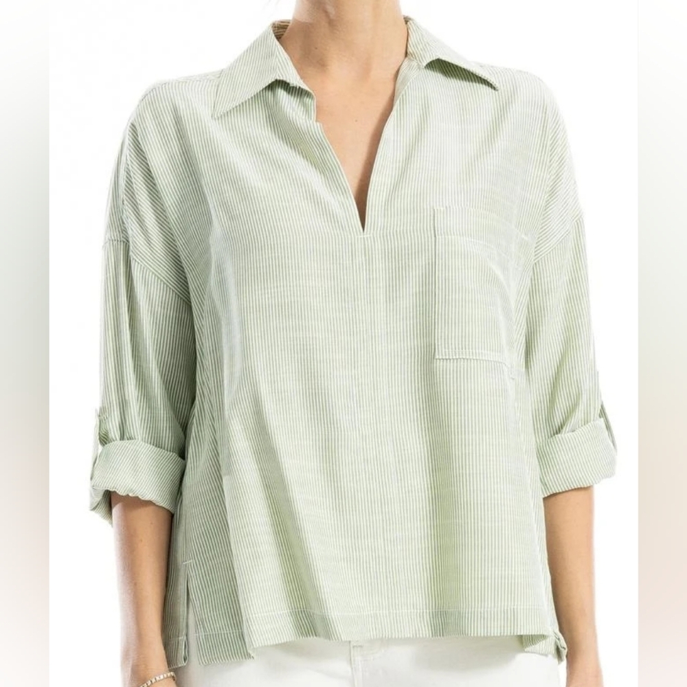 Light Green Striped Collard Shirt